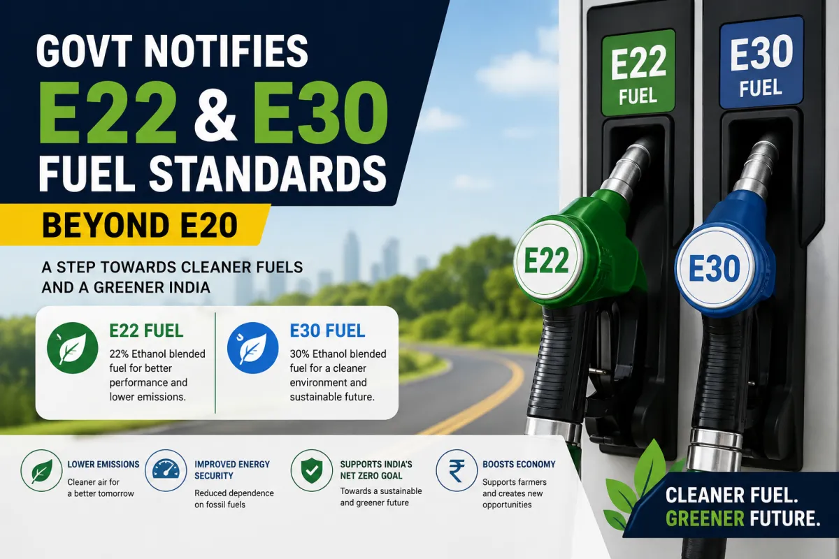 Govt Notifies E22-E30 Fuel Standards Beyond E20