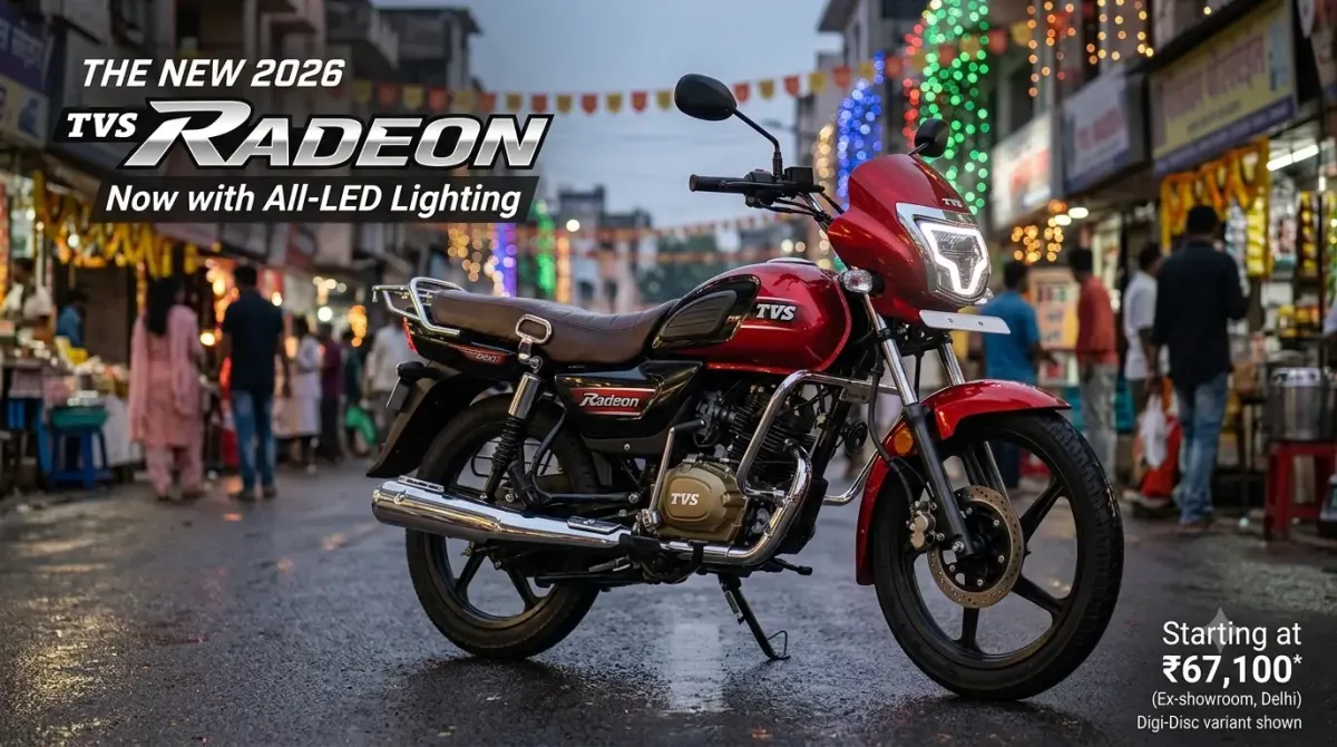 2026 TVS Radeon Launched at Rs 67,100 – Gets All-LED Lighting, New Colours